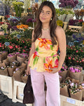 TROPICAL FLOWER PEPLUM TOP YELLOW