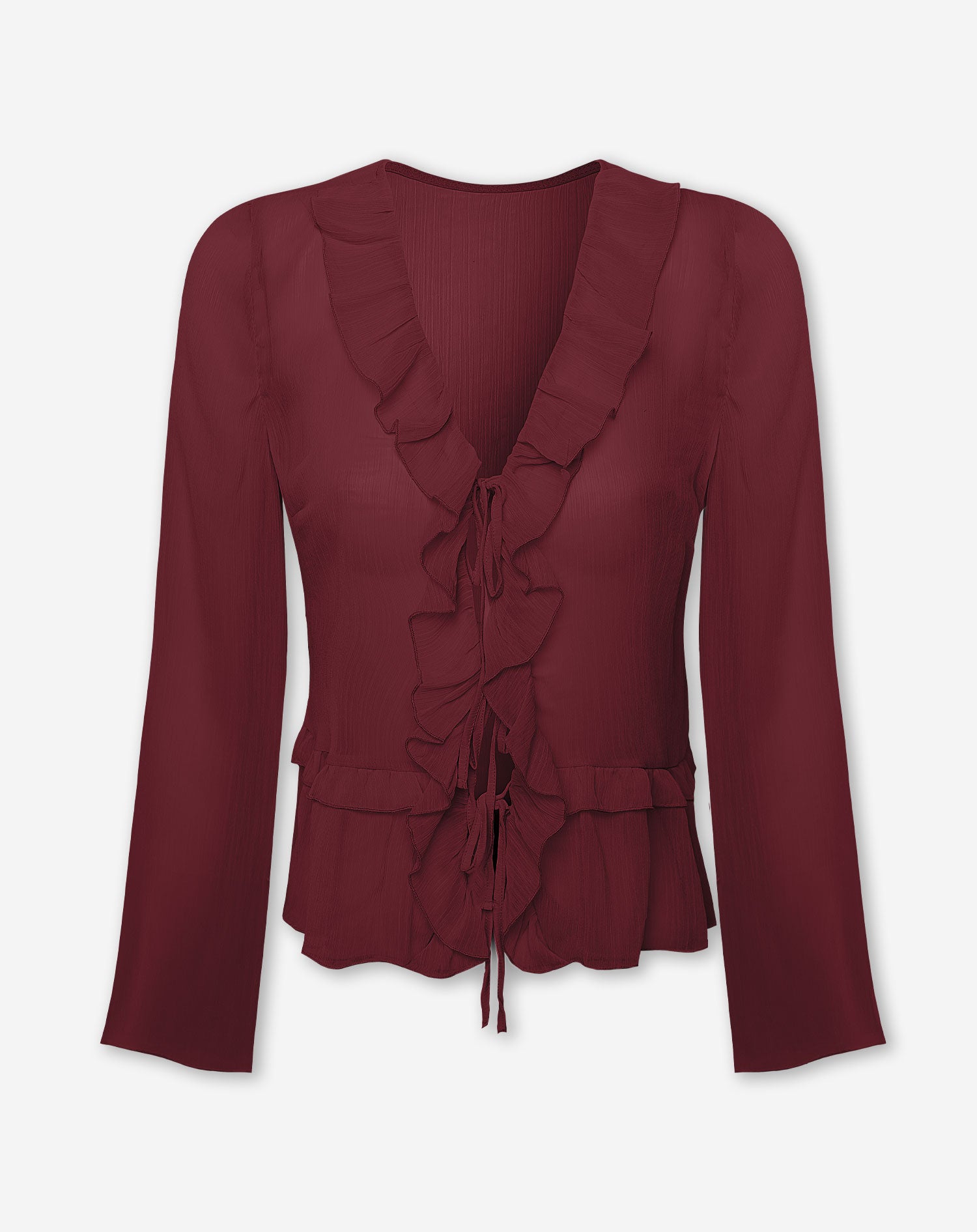 EVY CRINKLE RUFFLE TOP BORDEAUX