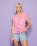 SLEEVELESS CRINKLE RUFFLE TOP ROZE