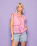 SLEEVELESS CRINKLE RUFFLE TOP ROZE