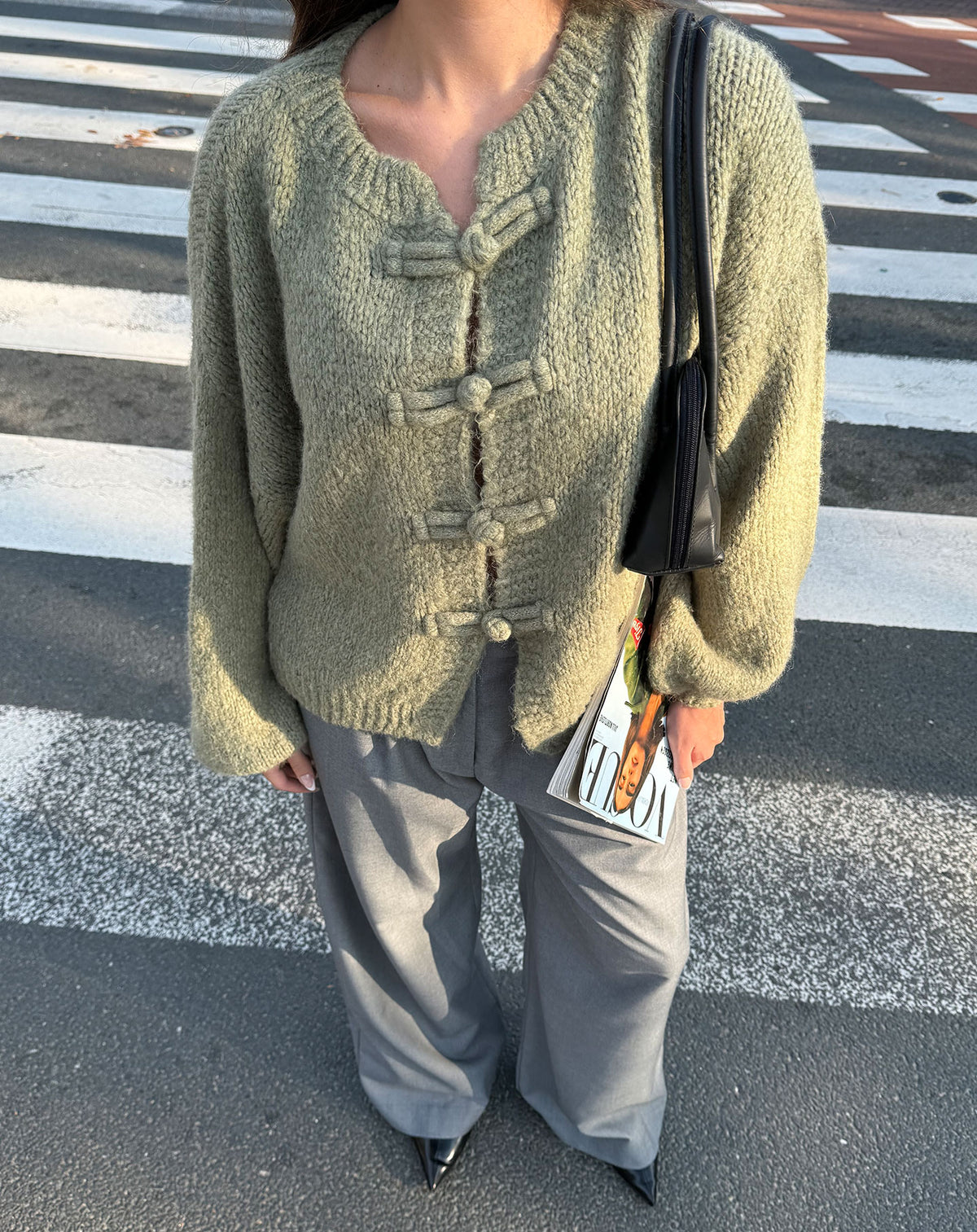 MANDARIN CARDIGAN ARMY GREEN