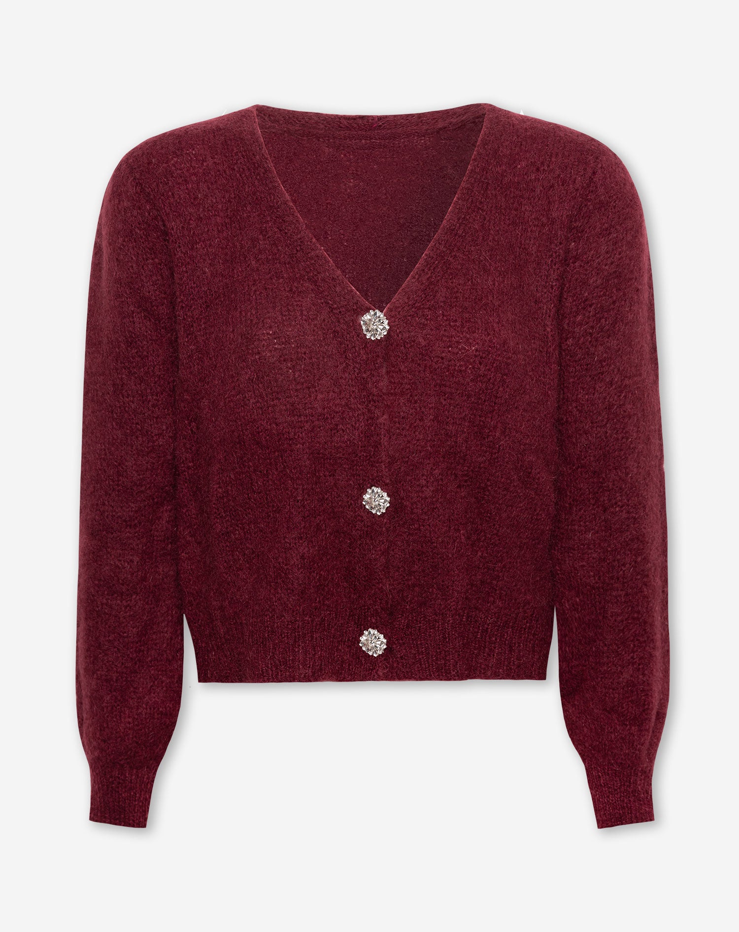 MARIE DIAMOND BUTTON CARDIGAN BORDEAUX