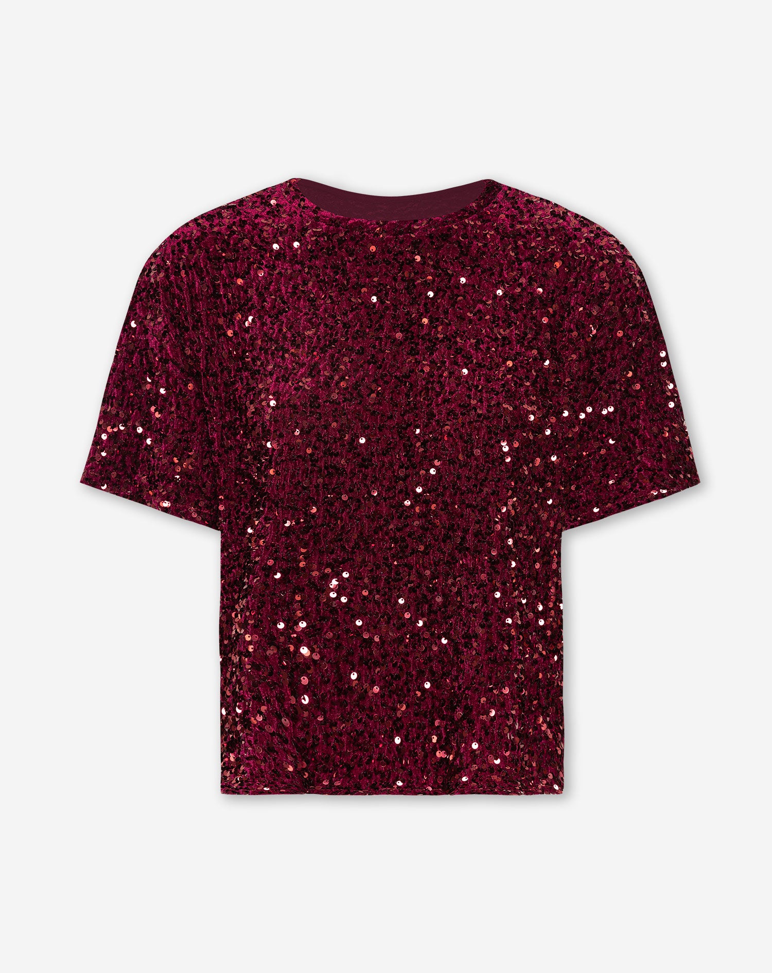 VELVET SEQUIN TEE TOP BURGUNDY