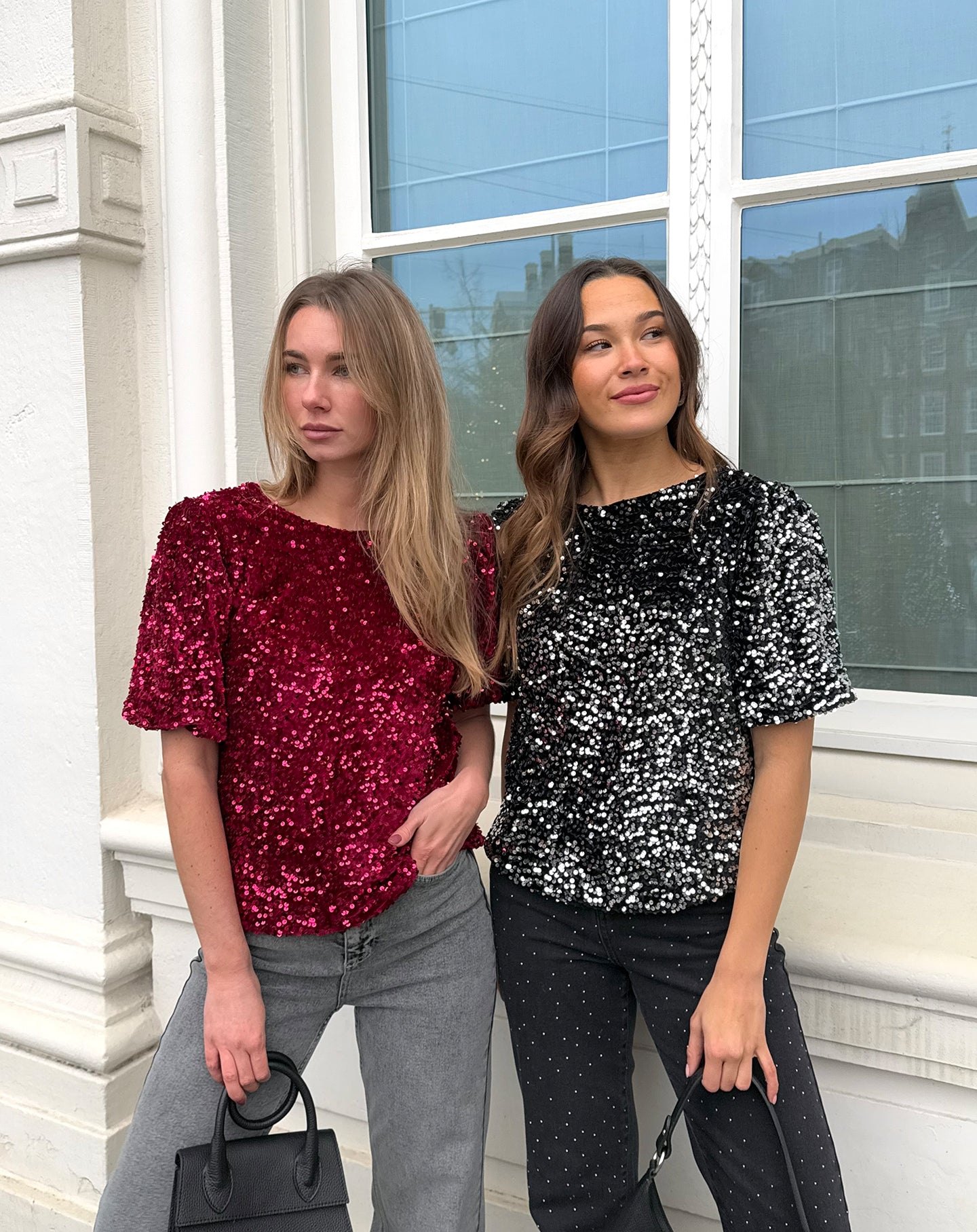 VELVET SEQUIN TEE TOP ZILVER