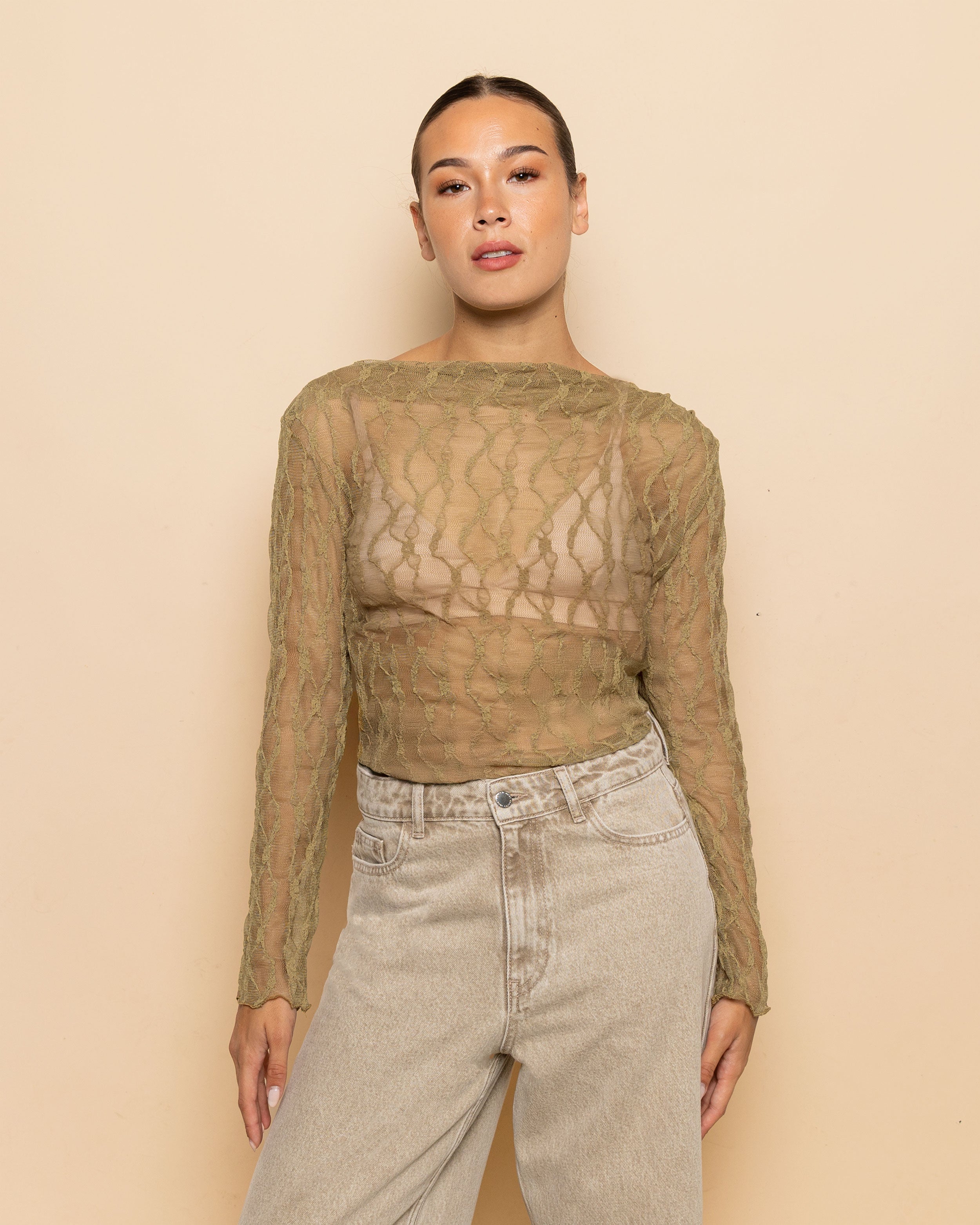 YENTL LACE TOP OLIVE