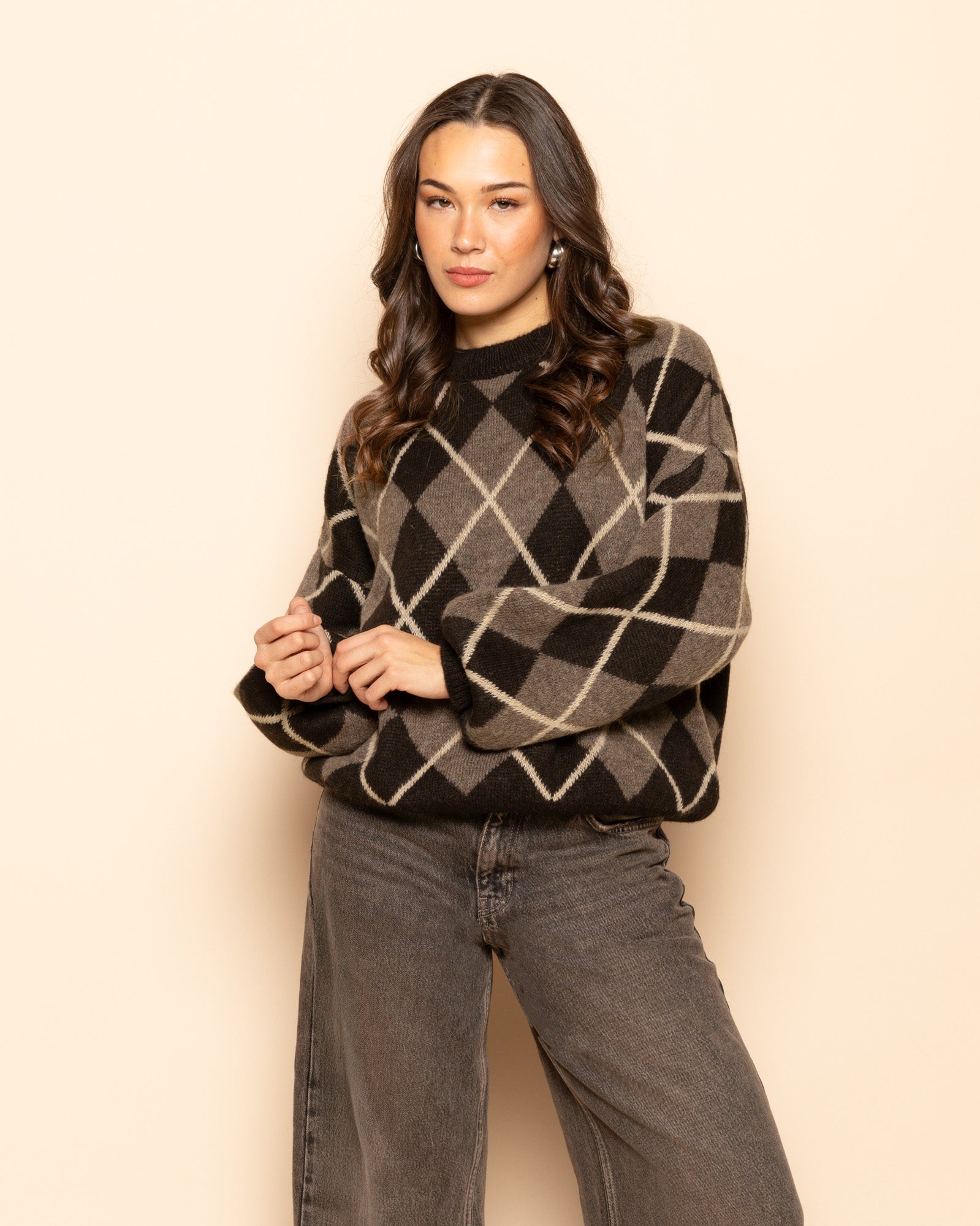 JAYLIN CHECK KNIT BRUIN