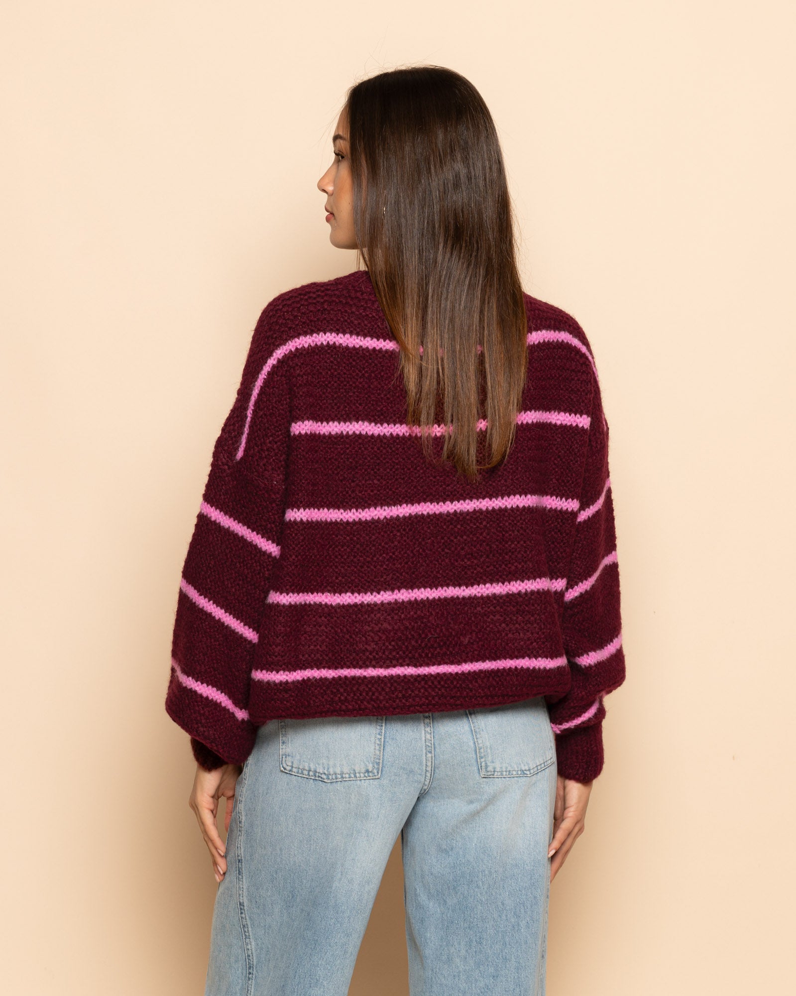 AIMEE SMALL STRIPE KNIT BURGUNDY