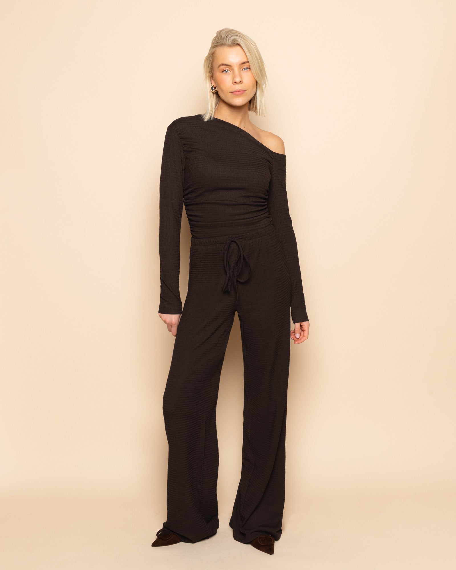 STRUCTURE STRAIGHT LEG PANTS DONKERBRUIN