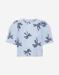 PALM STRIPE PUFF TOP BLUE