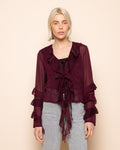 ELEANOR CRINKLE RUFFLE TOP DONKER BURGUNDY