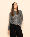 ROBBIN SEQUINS FLARE SLEEVE TOP ZILVER