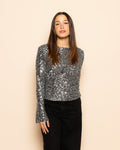 ROBBIN SEQUINS FLARE SLEEVE TOP ZILVER