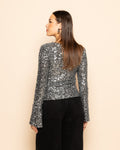 ROBBIN SEQUINS FLARE SLEEVE TOP ZILVER