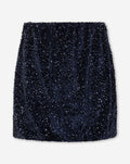 PHOEBE VELVET SEQUINS BUBBLE HEM SKIRT MARINEBLAUW