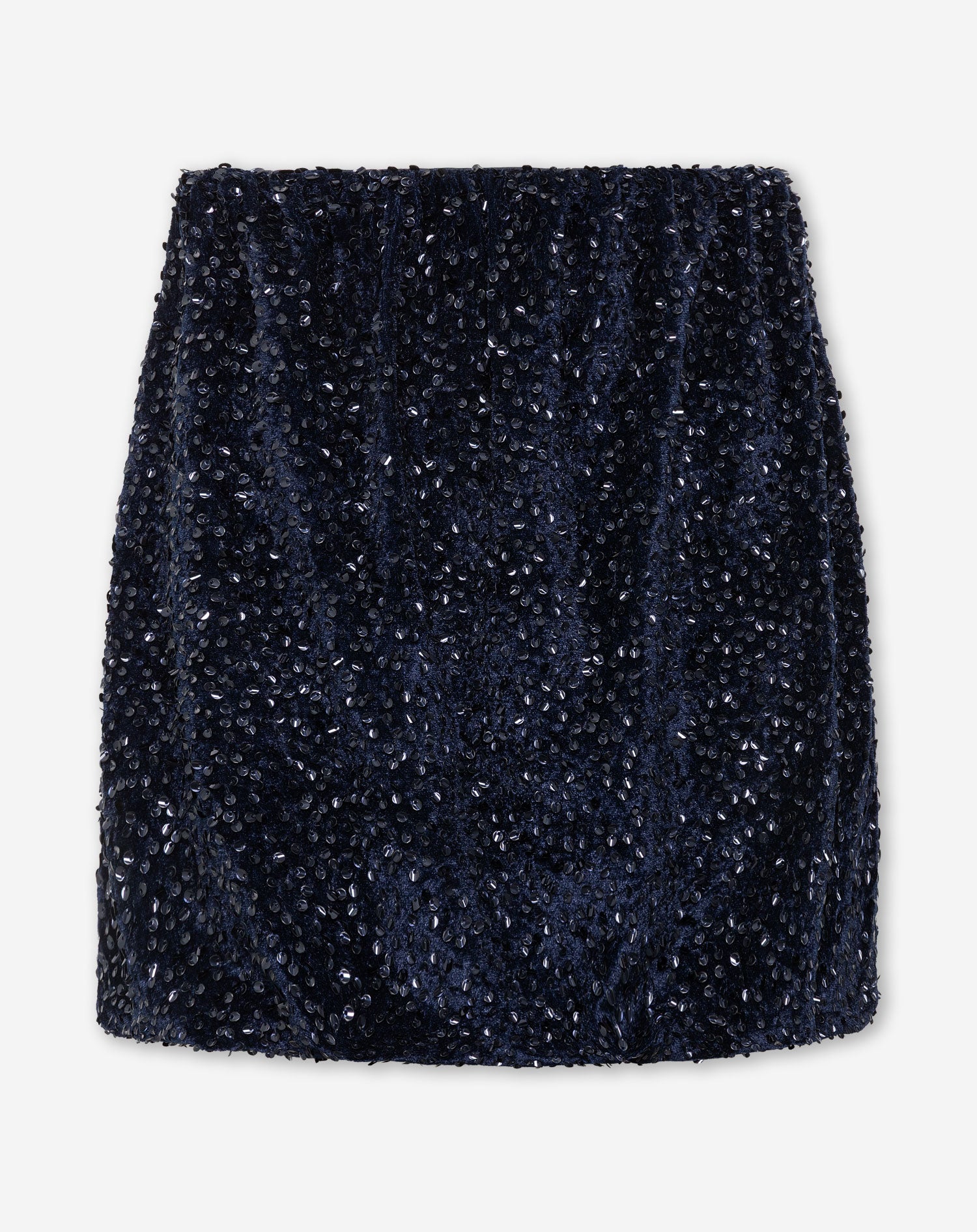 PHOEBE VELVET SEQUINS BUBBLE HEM SKIRT MARINEBLAUW