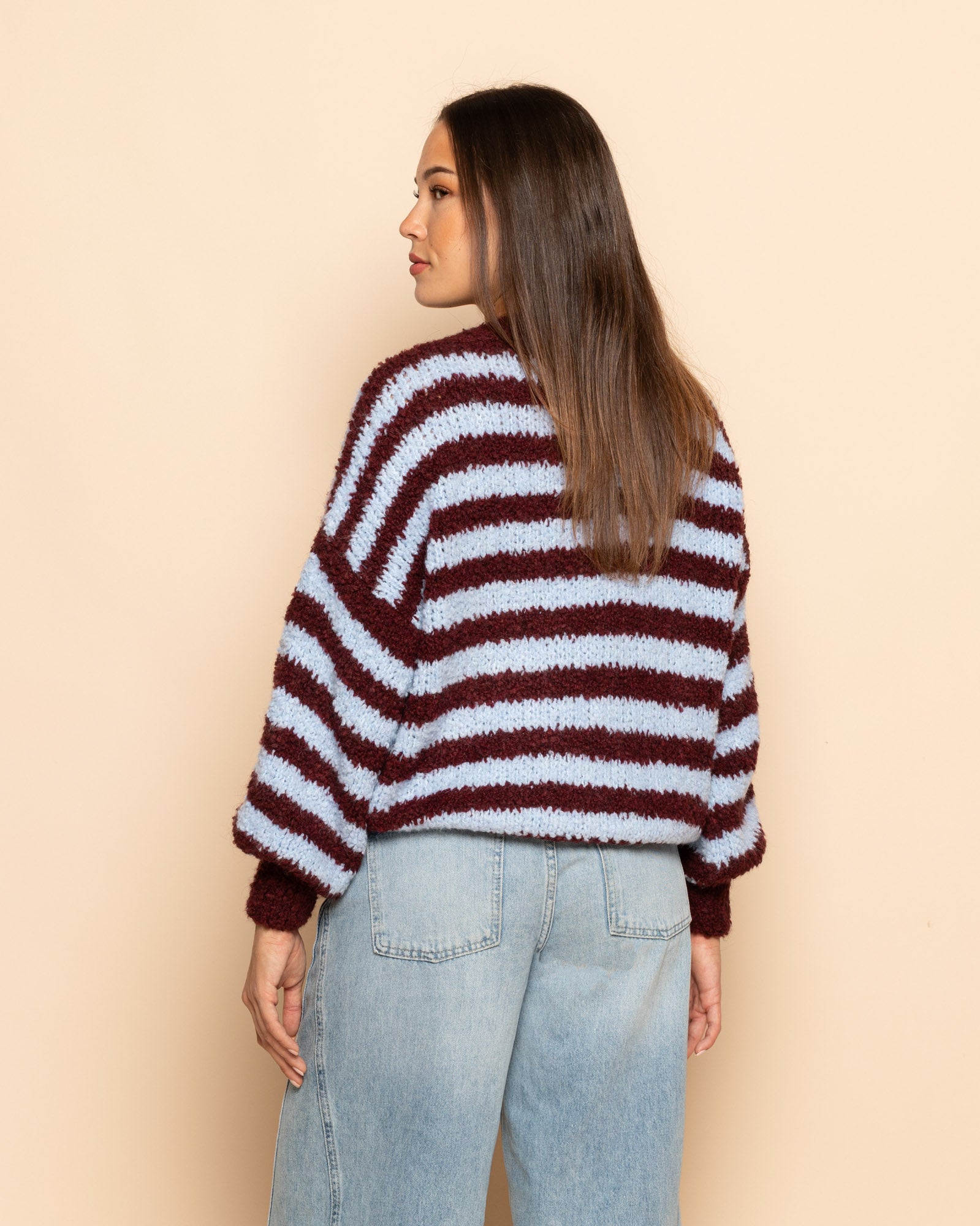 LUCIA BOUCLE STRIPE KNIT BURGUNDY