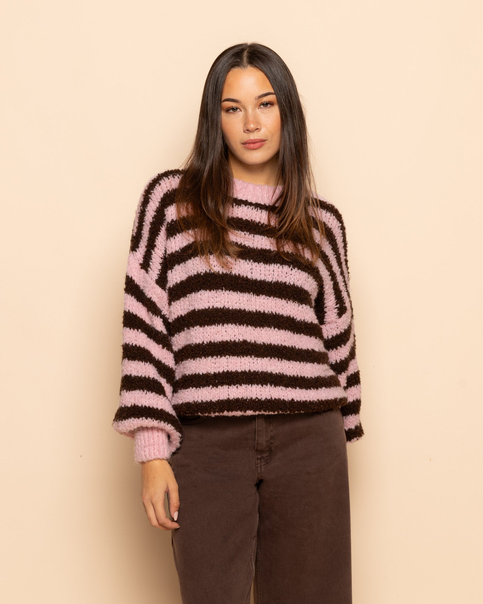 LUCIA BOUCLE STRIPE KNIT PINK