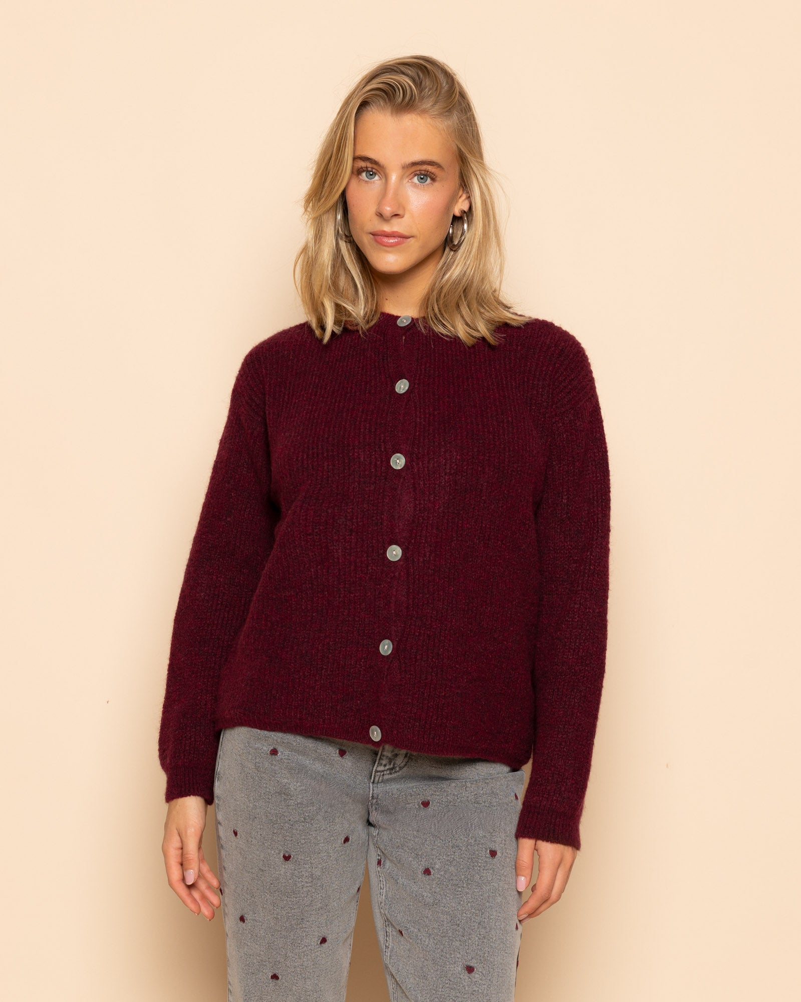 AMARA BOUCLE CARDIGAN BURGUNDY