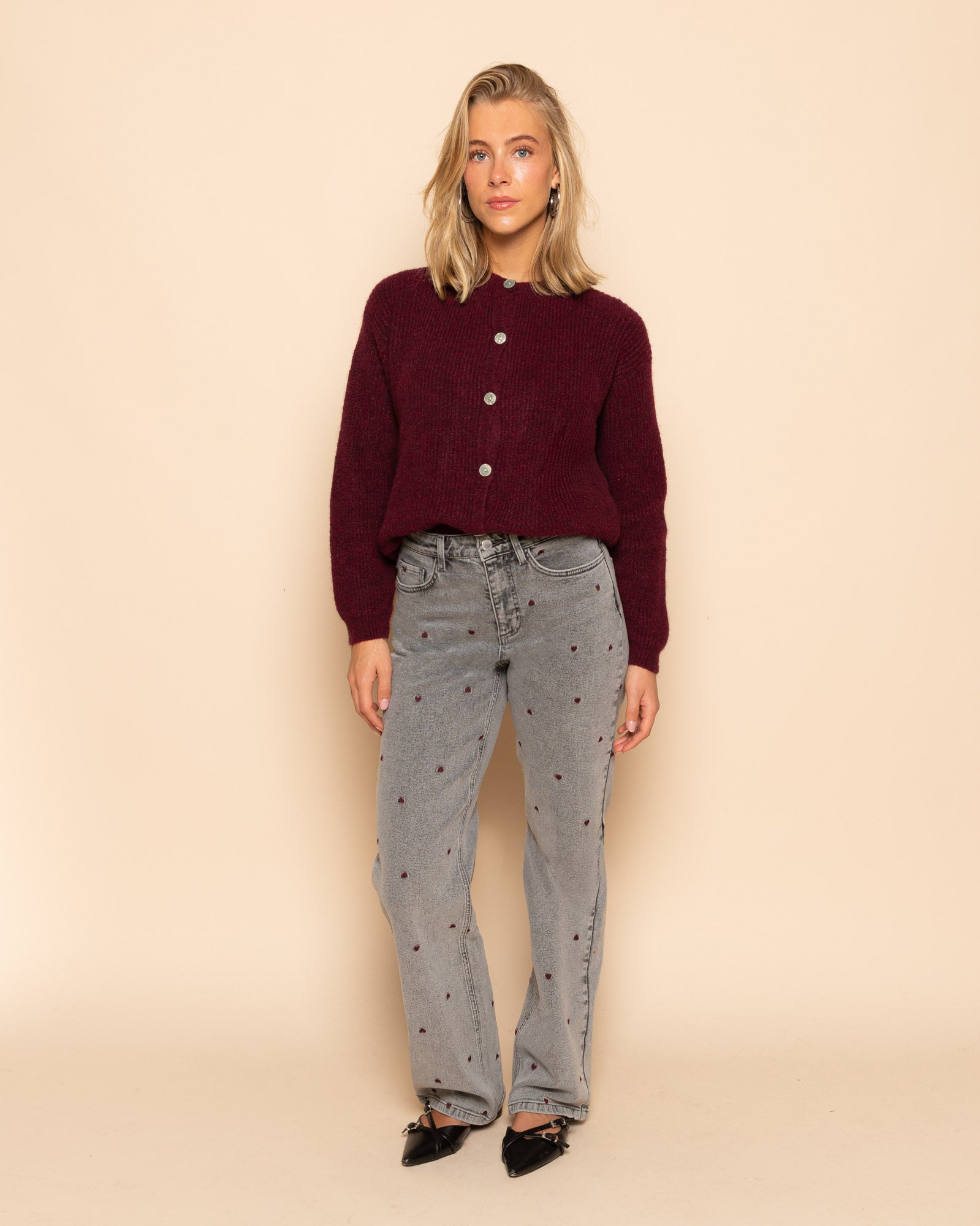 AMARA BOUCLE CARDIGAN BURGUNDY