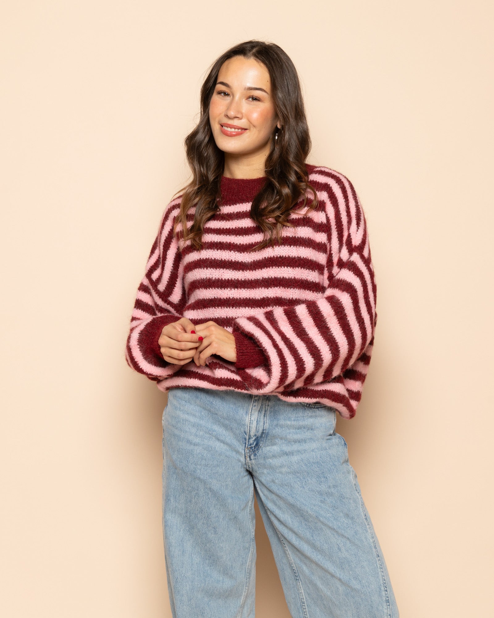 FLUFFY STRIPE KNIT BURGUNDY