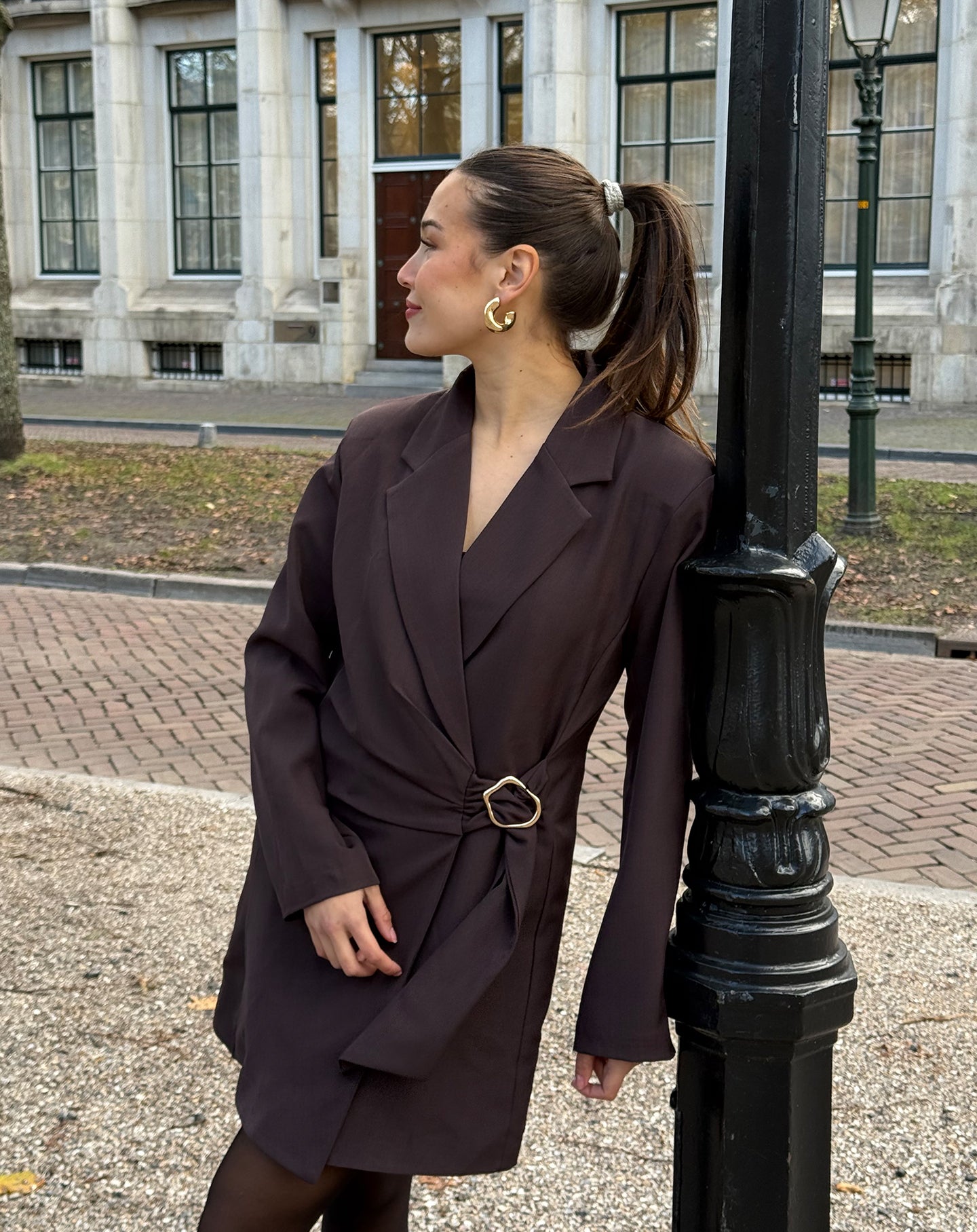 BUCKLE BLAZER DRESS BRUIN