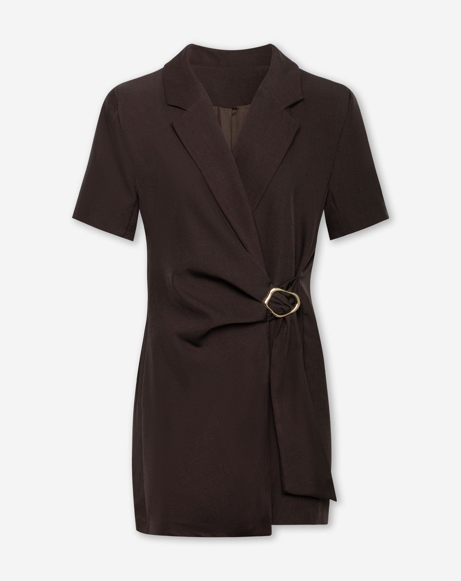 BUCKLE SHORT SLEEVE BLAZER DRESS BRUIN