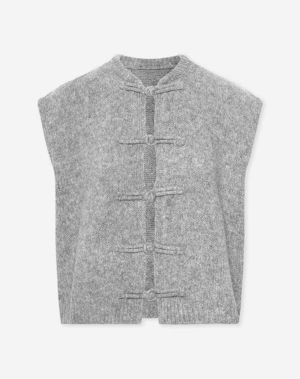 MANDARIN SLEEVELESS CARDIGAN GREY