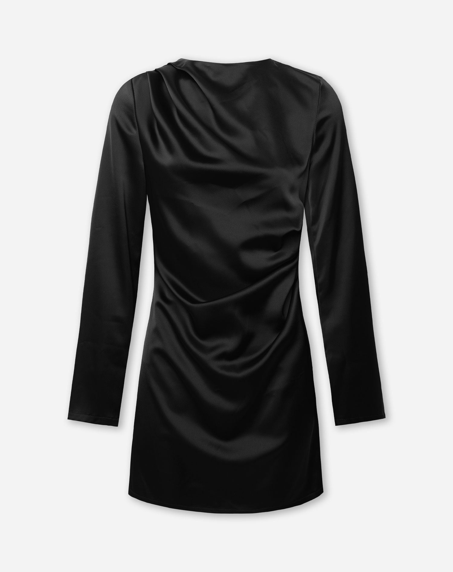 SOFIA SATIN LS RUCHED DRESS BLACK