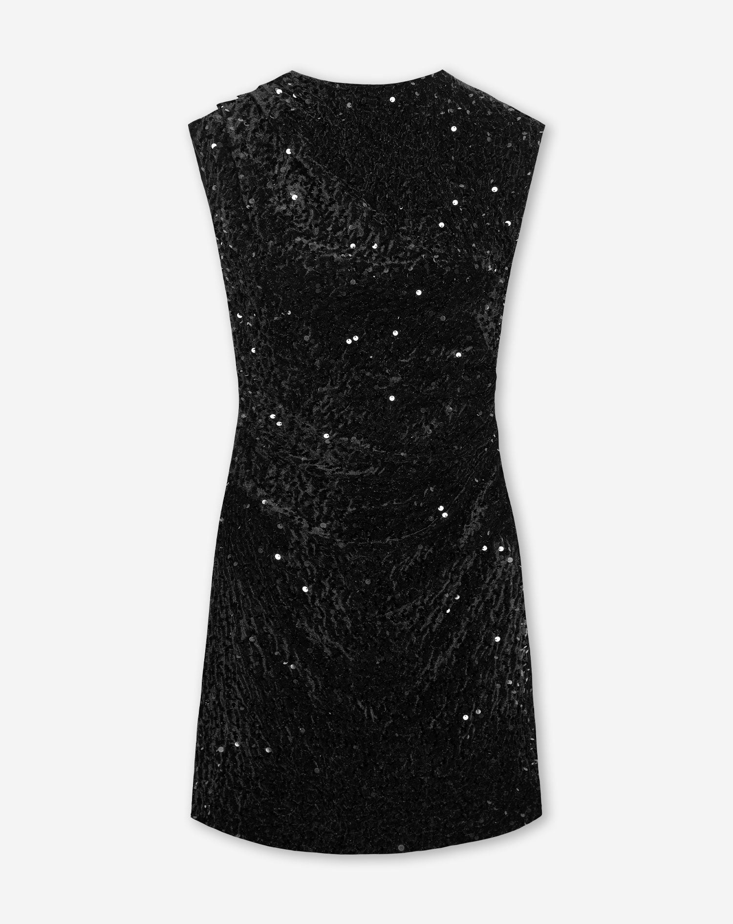 VELVET SEQUINS RUCHED DRESS BLACK