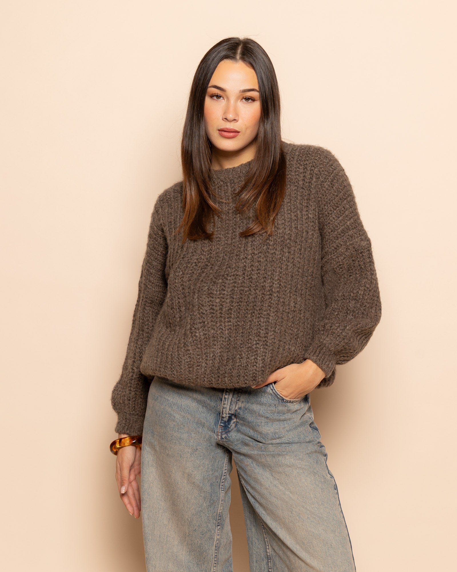 CLEO BOXY KNIT LICHTTAUPE