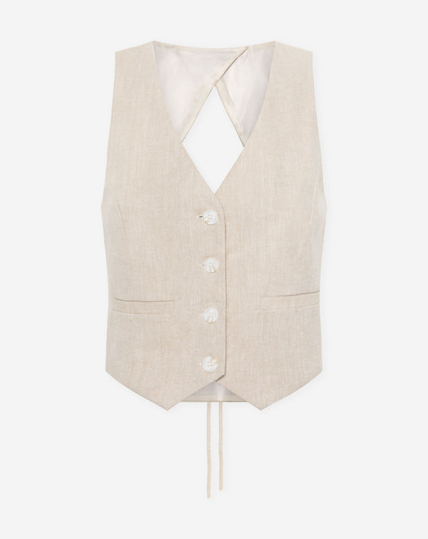 LIZZIE LINEN OPEN BACK GILET BEIGE