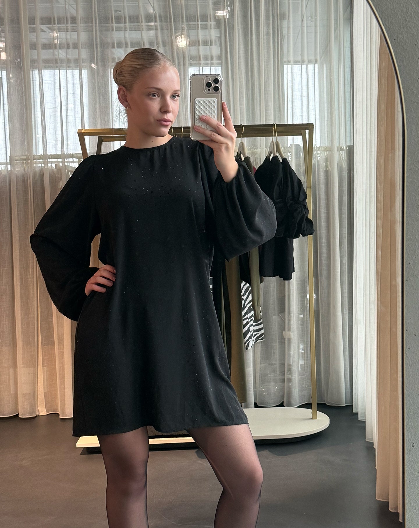 JULIE PUFF SLEEVE DRESS BLACK