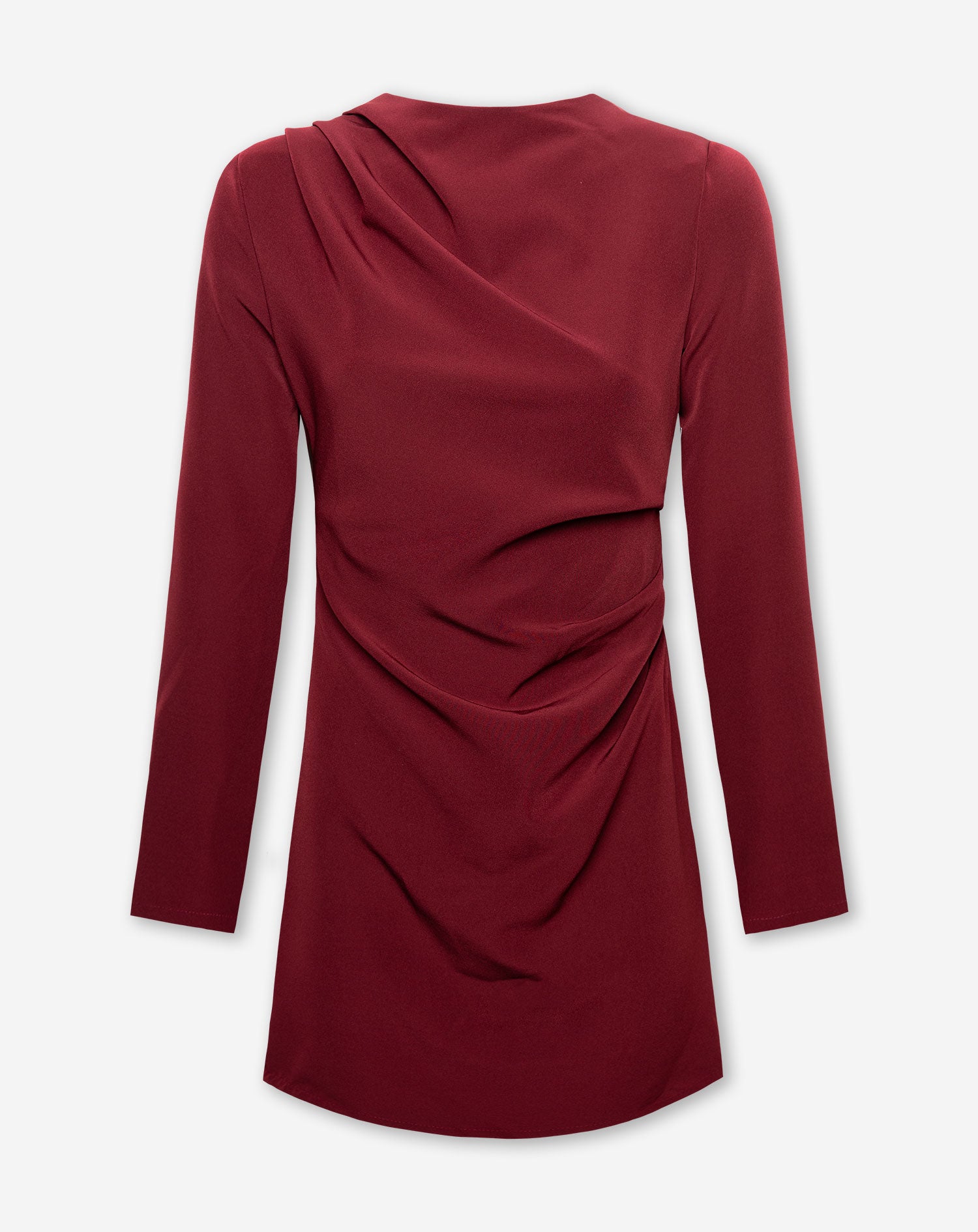 SOFIA RUCHED LONG SLEEVE DRESS BORDEAUX