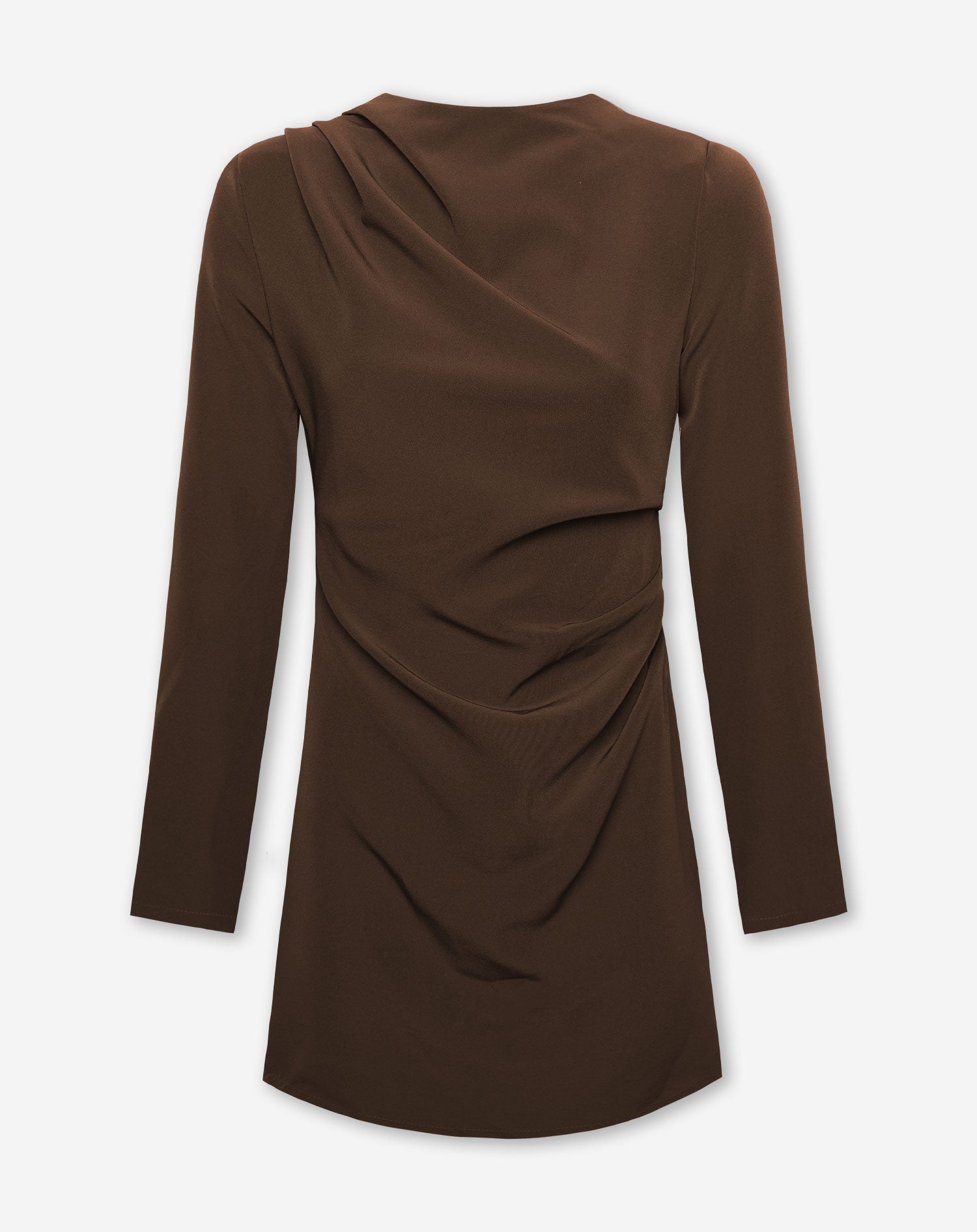 SOFIA RUCHED LONG SLEEVE DRESS BROWN