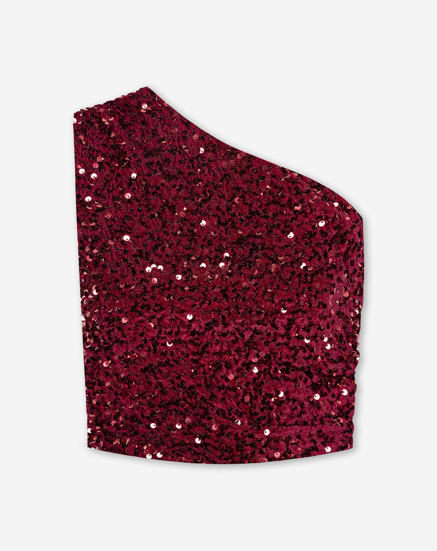 VELVET SEQUIN RUCHED TOP BURGUNDY