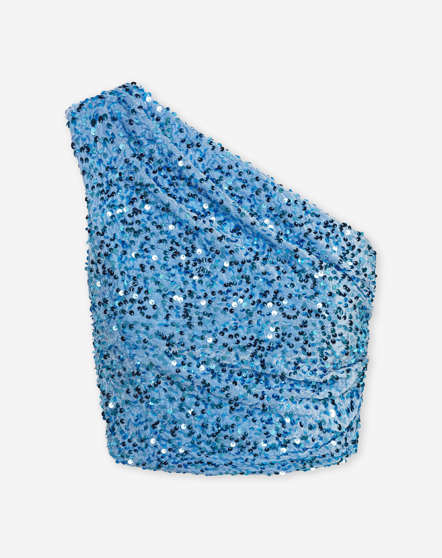 VELVET SEQUIN RUCHED TOP LIGHT BLUE