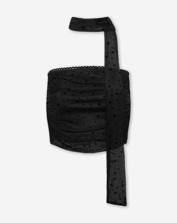 STRAPLESS DOTS SCARF TOP ZWART
