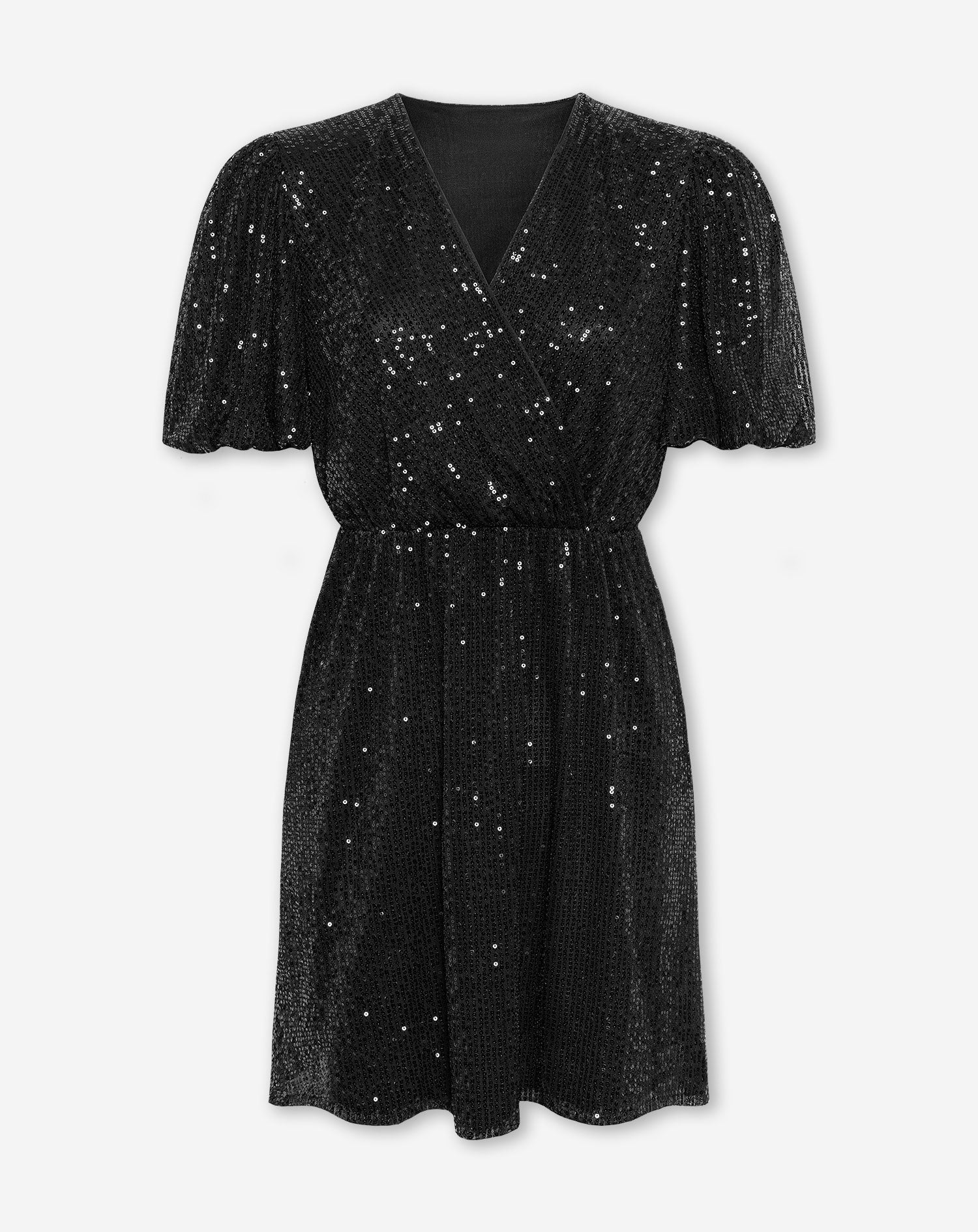 SEQUINS PUFF SLEEVE DRESS ZWART