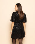 SEQUINS PUFF SLEEVE DRESS ZWART