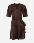 ELINE SATIN CRINKLE WRAP SHORT SLEEVE DRESS BROWN