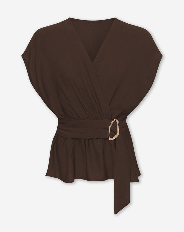 ZAYA VISCOSE BUCKLE TOP DARK BROWN