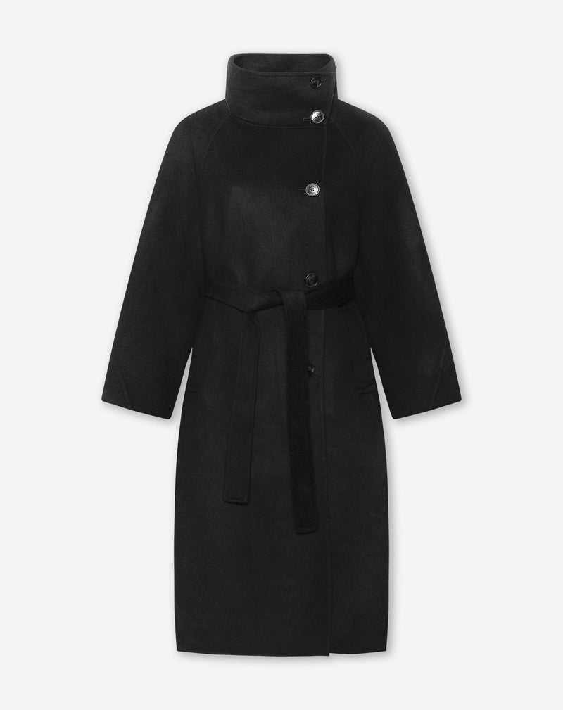 RODIN FUNNEL NECK WOOLEN COAT BLACK