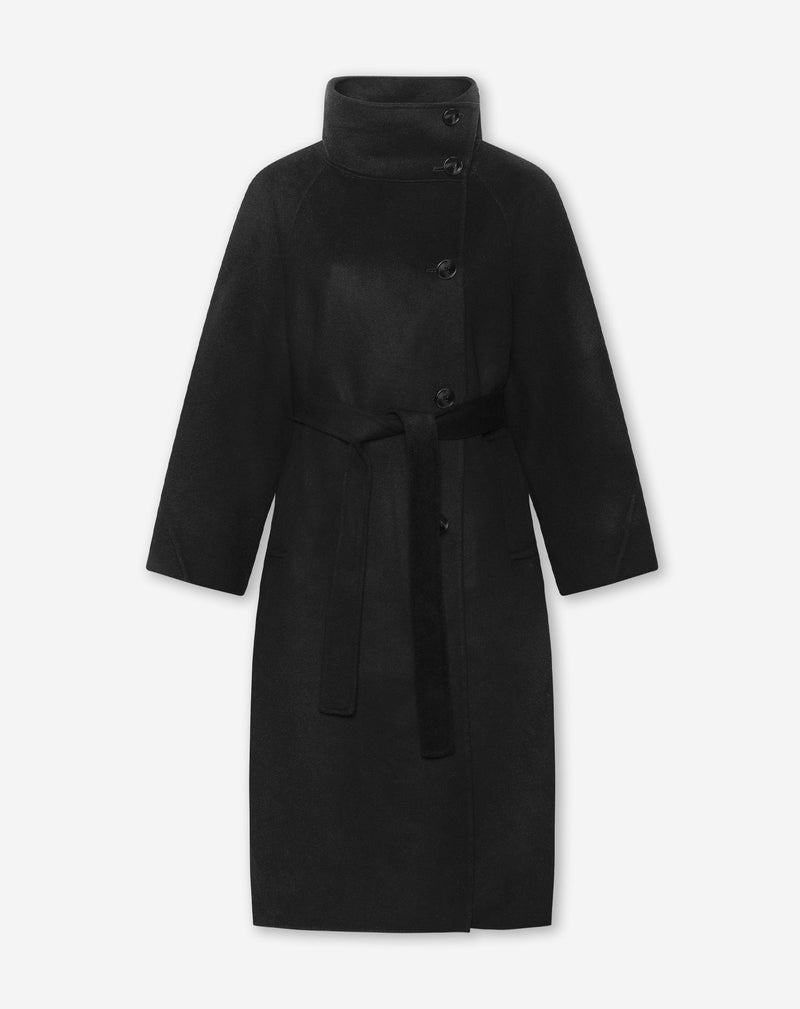 RODIN FUNNEL NECK WOOLEN COAT ZWART