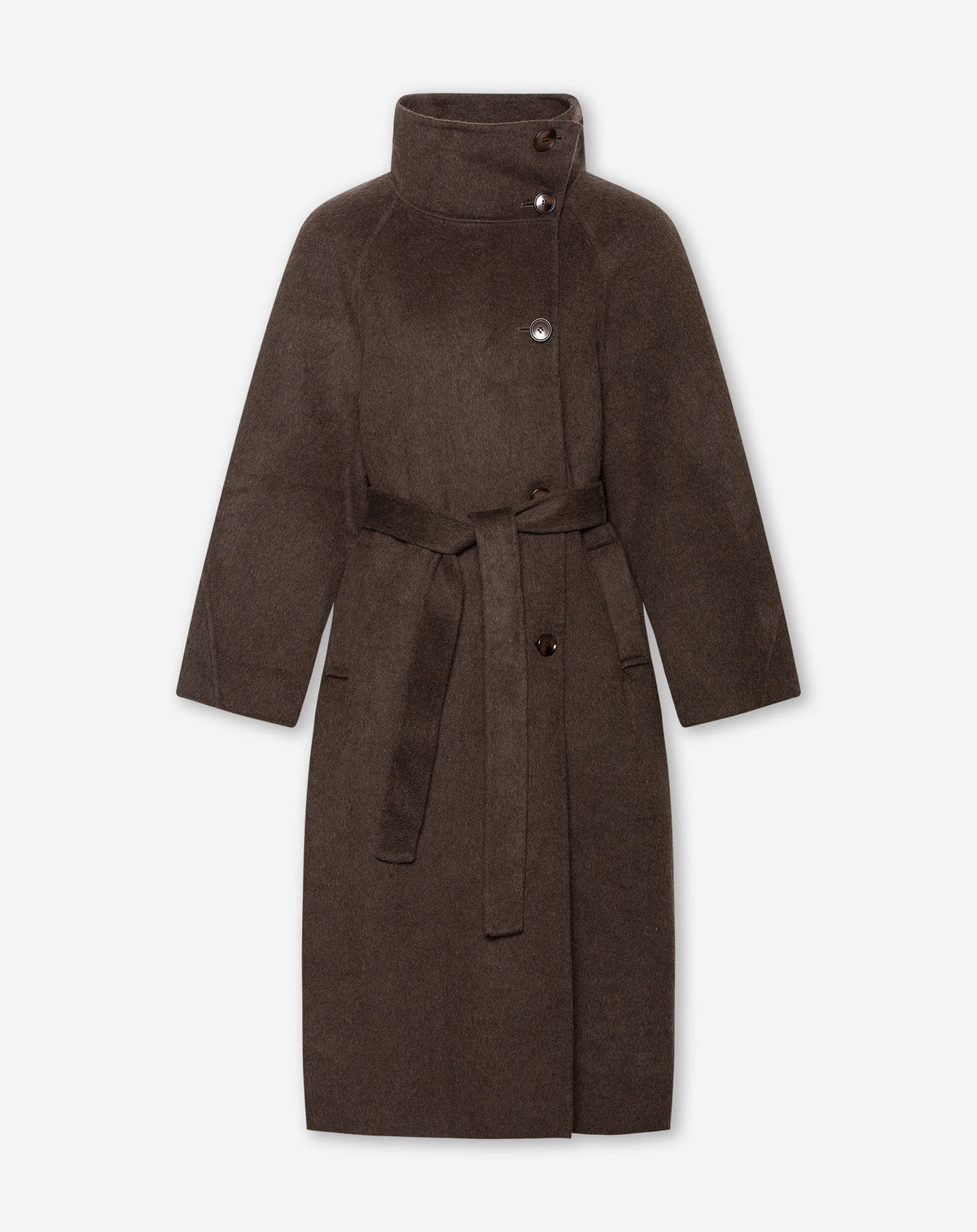 RODIN FUNNEL NECK WOOLEN COAT BROWN