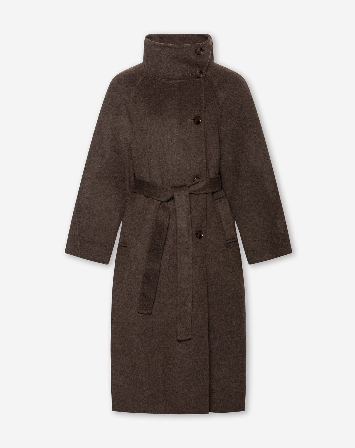RODIN FUNNEL NECK WOOLEN COAT BROWN