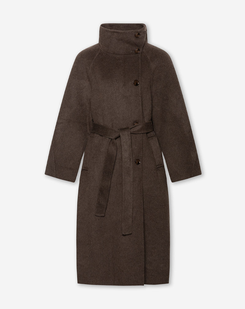 RODIN FUNNEL NECK WOOLEN COAT BRUIN