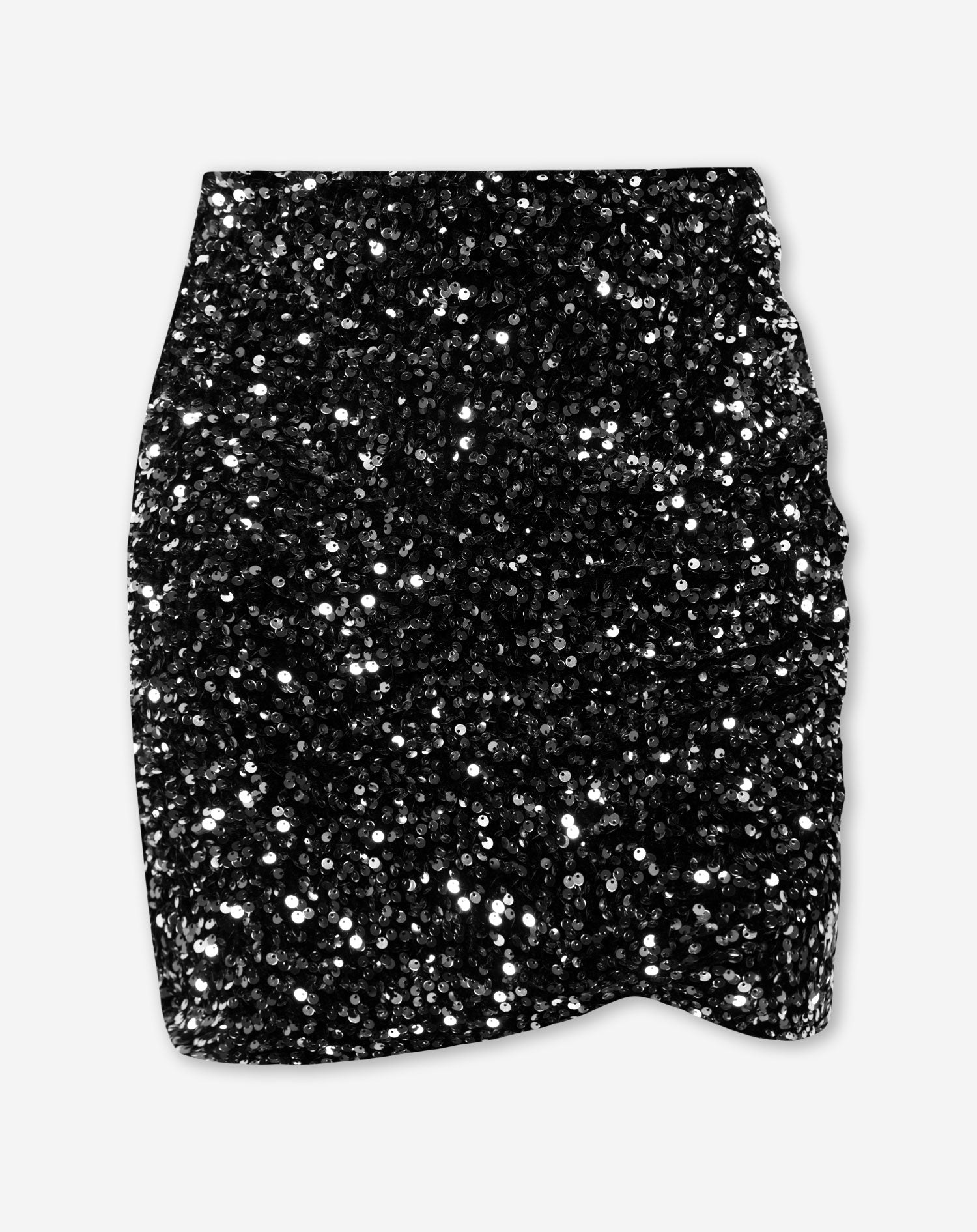 VELVET SEQUIN RUCHED SKIRT SILVER