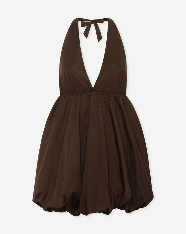 TYRA COTTON HALTER DRESS BRUIN