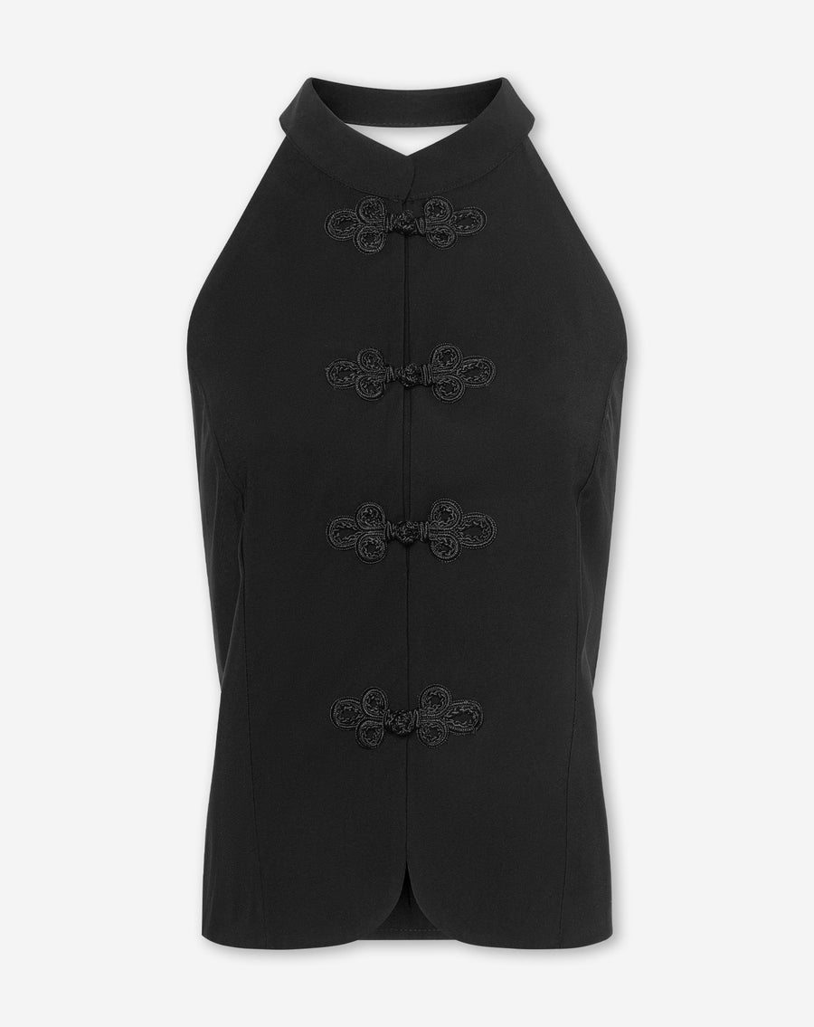 YASMIN MANDERIN HALTER GILET ZWART