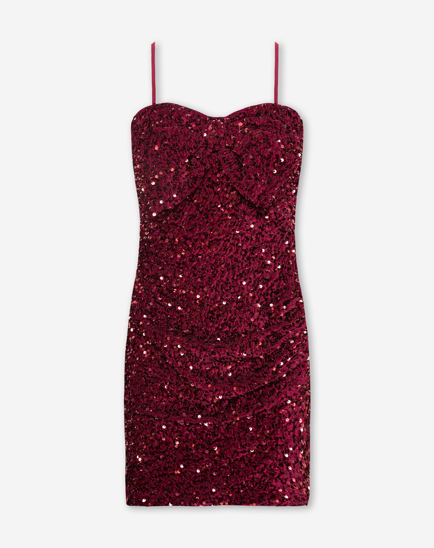 VELVET SEQUINS BOW DRESS BURGUNDY